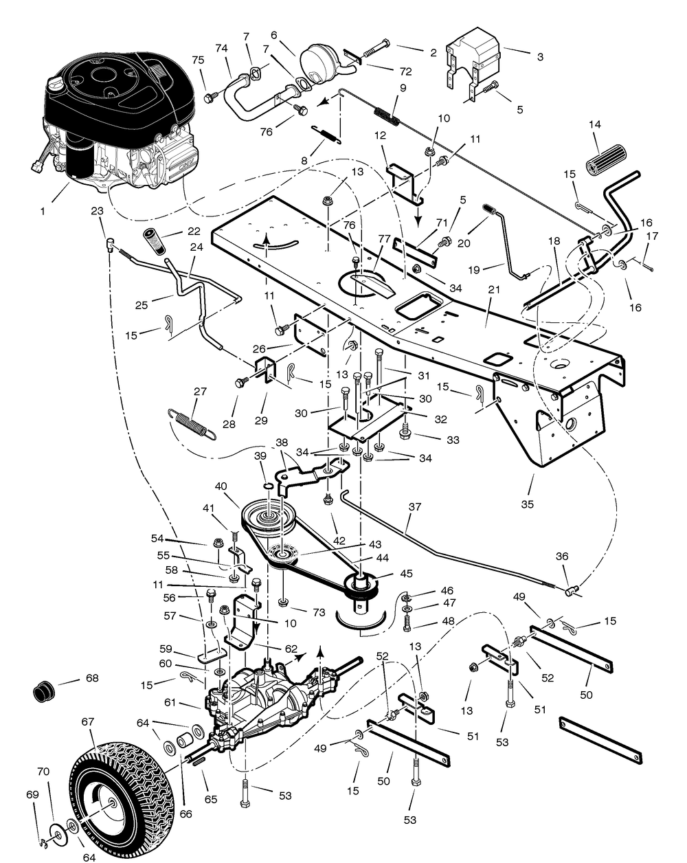 Motion Drive Diagram and Parts List for 309002X24C 2005 Briggs and Stratton Lawn Tractor